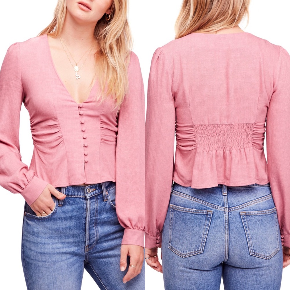 Free People Maise Shirred Detail Top In Rose Size Small